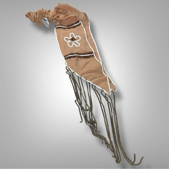 Free People Riley Pony Scarf Western Bohemian Beaded Chain Fringe Hair Tie NWT - Picture 6 of 15